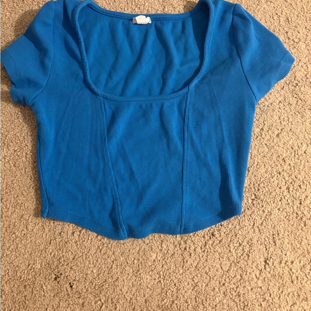 Garage Blue Ribbed Crop Top